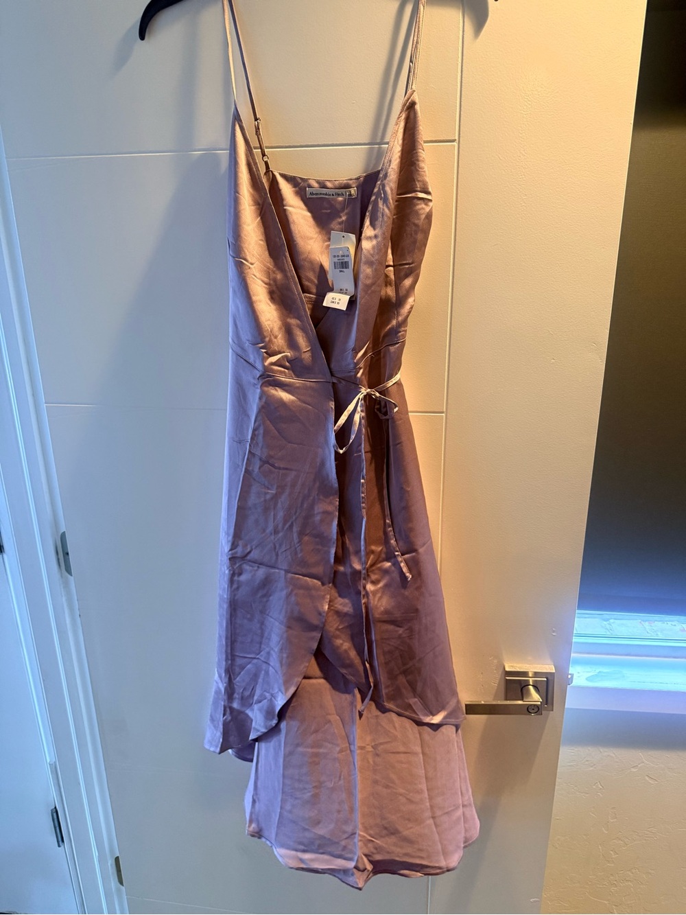 Abercrombie & Fitch purple satin midi dress with tie waist, size S